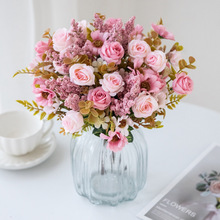 欧式仿真花假花玫瑰家居客厅装饰花束婚庆塑料花花插小把束花套装