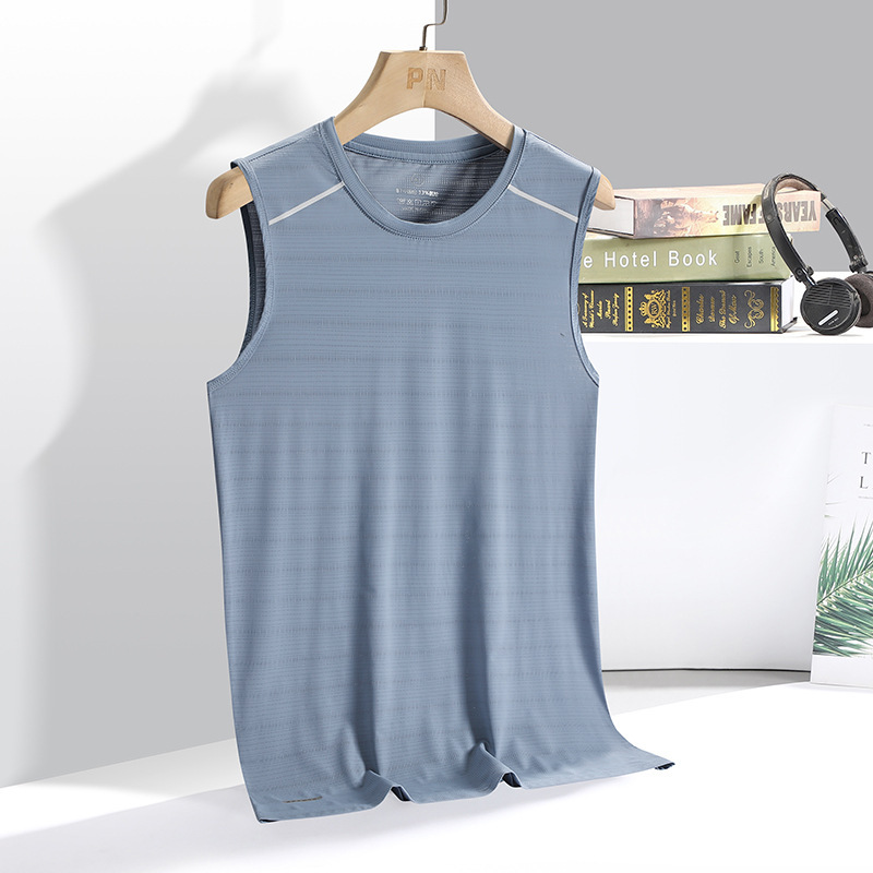 Men's summer sports ice silk vest quick-drying top running fitness training sleeveless T-shirt plus size short sleeve wholesale Men's summer sports ice silk vest quick-drying top running fitness training sleeveless T-shirt plus size short sleeve wholesale