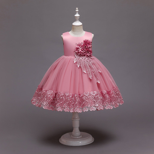  Spring Children's Formal Dress Princess Long Sleeve Piano Performance Dress Flower Girl Host Dress Birthday Stylish Formal Dress