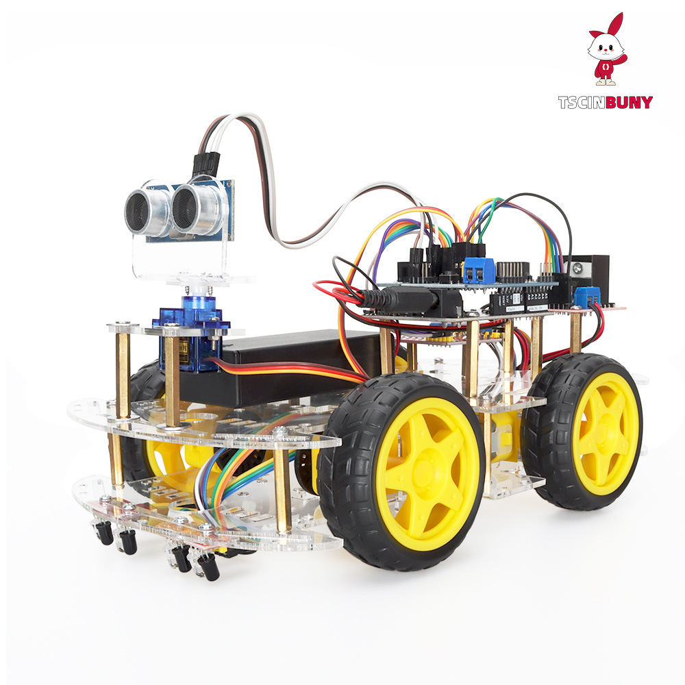 兼容Arduino uno智能小车机器人套件超声波避障小车编程套件
