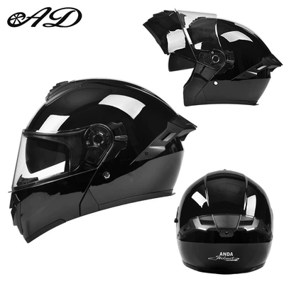 Wing, Flip-Up Helmet with 3C Certification, Motosiklet kaskı (dəbilqə) - exclusively-for-foreign-trade-bright-black-high-definition-mirrors-m-code
