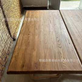 复古老榆木门板桌面原木大板木板材桌面飘窗吧台板风化餐桌茶几桌