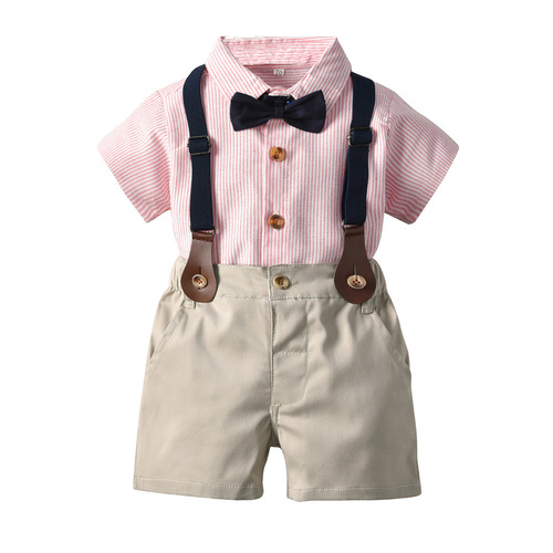 Cross-border baby boy gentleman dress summer new classic striped short-sleeved shirt shorts suit boy performance clothing