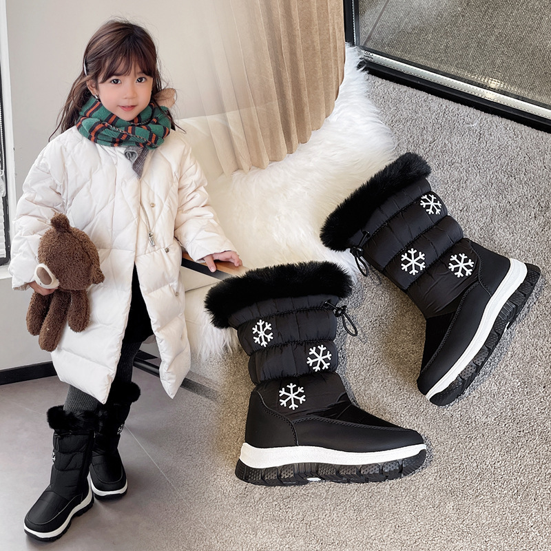 外国貿易の輸出の子供の冬の新型の雪の靴の中で筒の厚い底の保温の綿の靴の防水とベルベットのブーツ|undefined