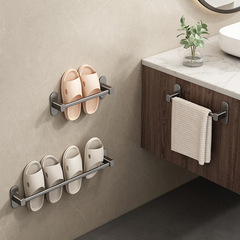 Gunmetal Slippers Rack, Non-Perforated Bathroom & Toilet Organizer, Wall-Mounted Drainage Tool, Shoe Storage Shelf