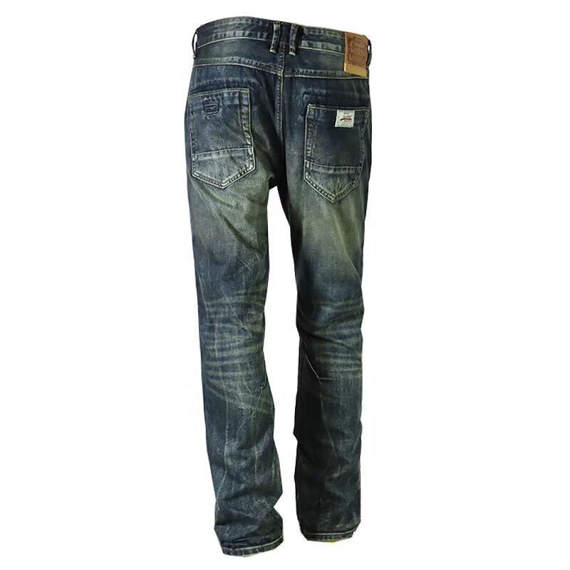 Vintage-Inspired Straight Leg Denim Jeans For Men – Relaxed Fit, High Waist, Button Fly (Sizes 28-36, Dark Blue & Light Wash)_mkmklike.com