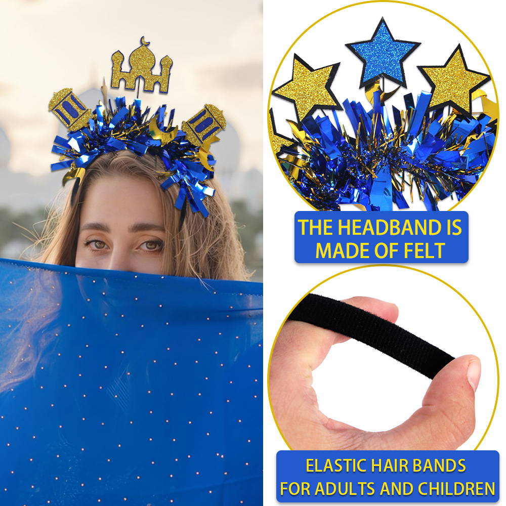 Fiesta del Oriente Medio, bandas de cabello, estrellas, rayas de color, toques de cabeza, fiesta del festival de la luna, vestido de bandas de cabeza, elementos árabes