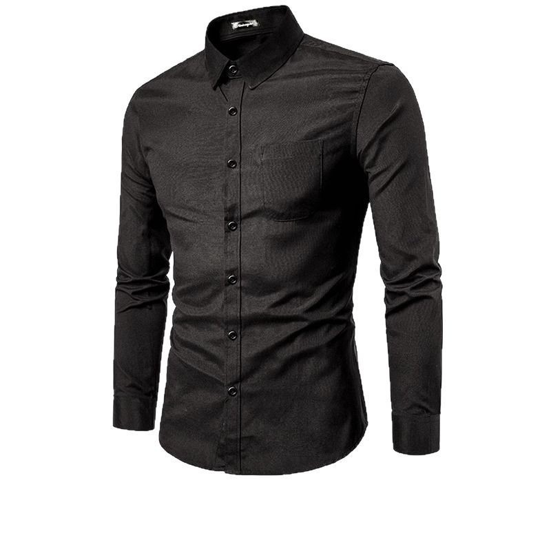 Men's Clothing Men's Fashion Slim Solid Color Long Sleeve Business Lapel Shirt Large Size Men's Shirt_voghion.com