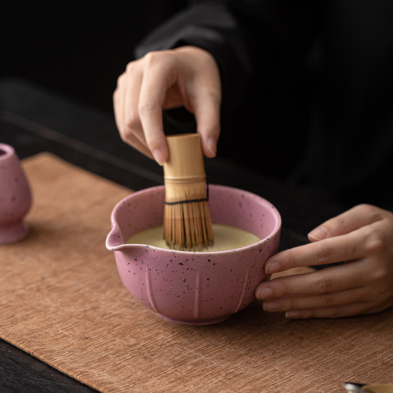 ミルキーパープルインクドット抹茶4点セット セラミックドット茶碗 抹茶茶碗 百本立 抹茶茶筅セット|undefined