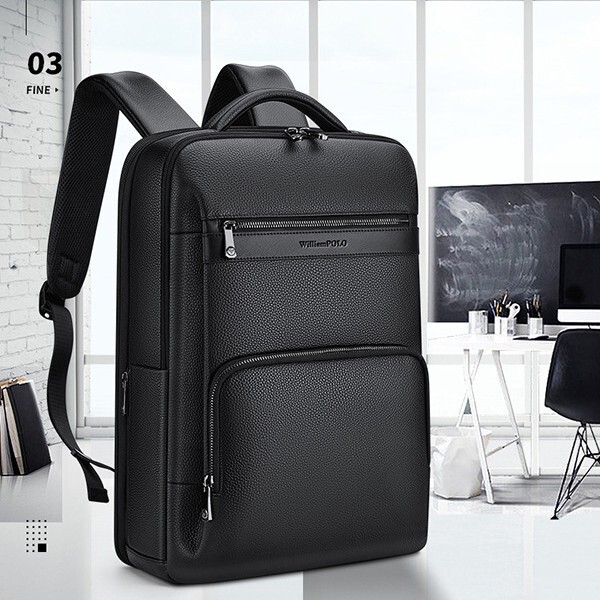 Williampolo Genuine Leather Backpack Men's Backpack Men's First-Layer Cowhide Computer Bag Wallet Genuine Leather Backpack Men