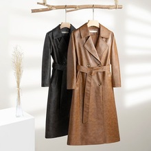 2025新款女士外套女中长款复古过膝皮风衣女大衣春秋款