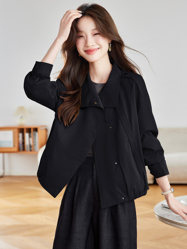 棉茧 短款风衣外套女2025春秋新款通勤韩版大码夹克立领休闲上衣|undefined