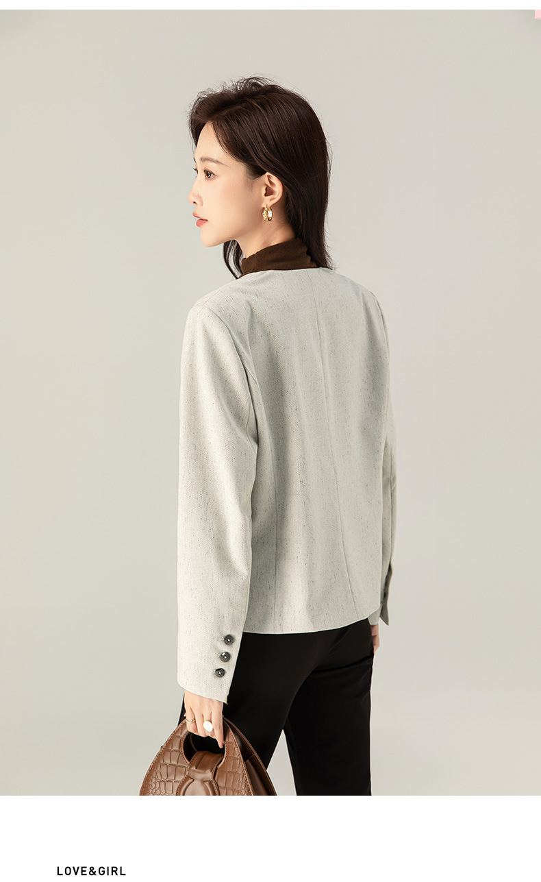 Áo blazer ngắn cổ V dáng nhỏ nhắn tay dài — Màu xám be chi tiết 20