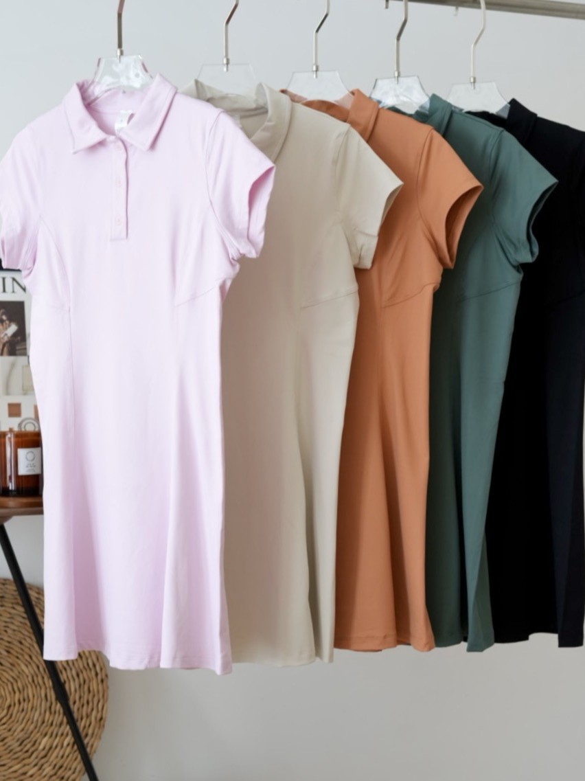 Vestido deportivo estilo polo de manga larga, estilo clásico, ropa deportiva, vestido de media manga, tela fresca, falda de yoga, falda de tenis, minifalda