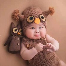 兒童攝影服裝 嬰兒拍照道具 動物造型服飾手工貓頭鷹造型毛衣套裝