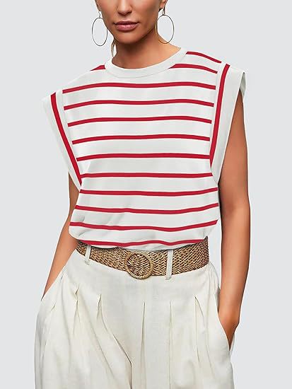 210g Weight Sleeveless Sleeve Length Pullovers Placket Type Raglan Sleeve Sleeve Type Cotton Fabric Type Long Top Length T-shirt Tops Type Holiday, Daily Occasion Round Neck Neckline Loose Fit Type Stripe, Solid Color Pattern Summer, Spring Season Women's Gender Casual Style Wholesale Women's Casual Stripe Solid Color Sleeveless T-Shirts 39