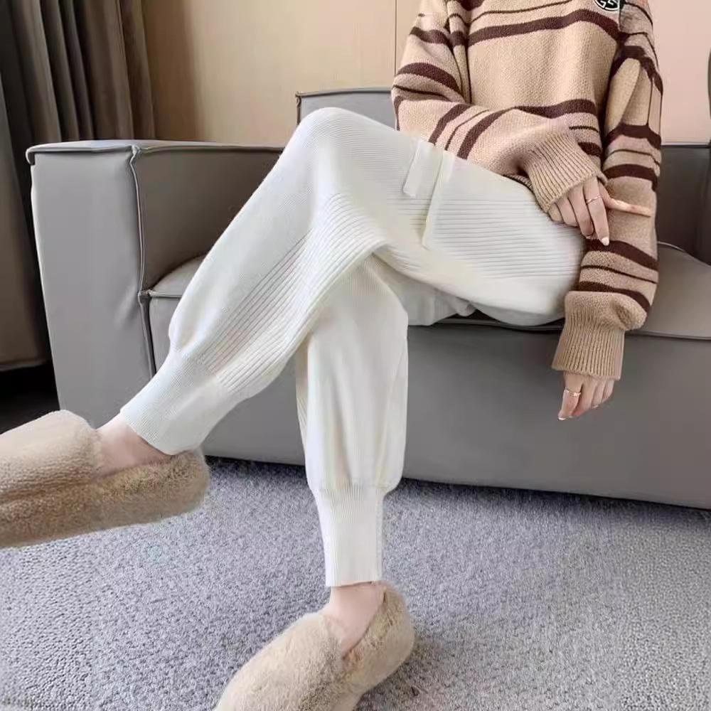 休闲宽松软糯针织2025秋冬新款加厚抽绳显瘦时尚哈伦裤束脚裤女潮