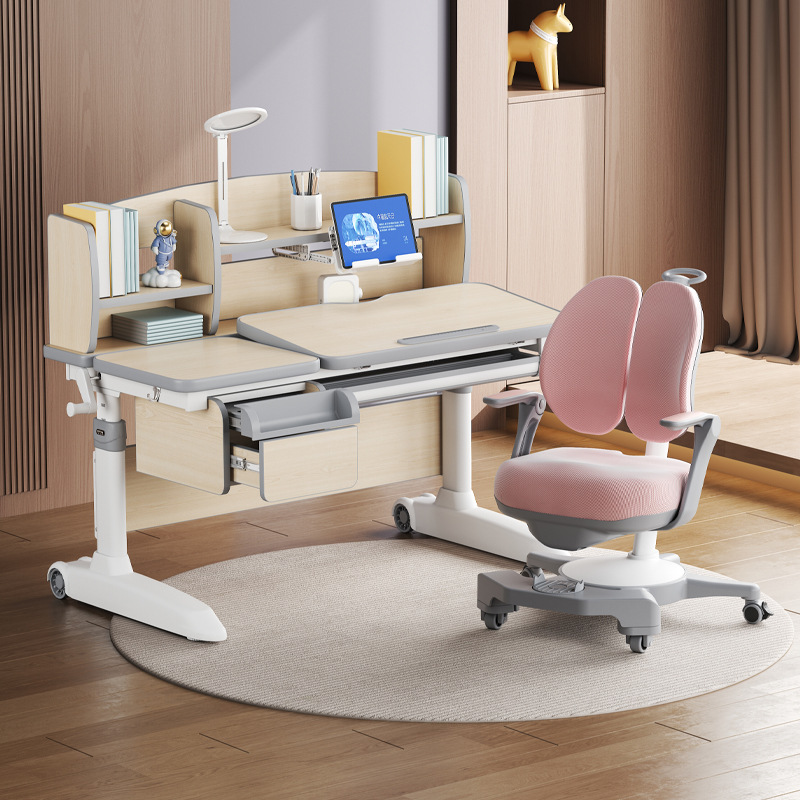 1.2M 플래그십 원목 테이블 + 핑크 의자 세트