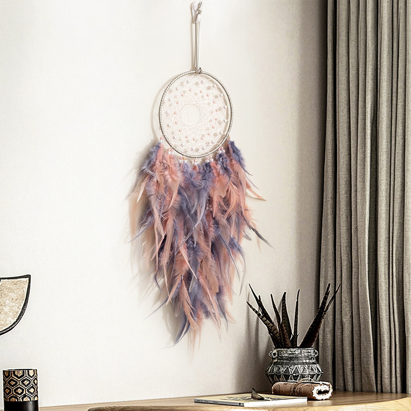 Gray Dream Catcher Pendant Handmade Creative Wind Chime Girly Room Decoration Birthday Gift Red Bean Paste Pink_voghion.com