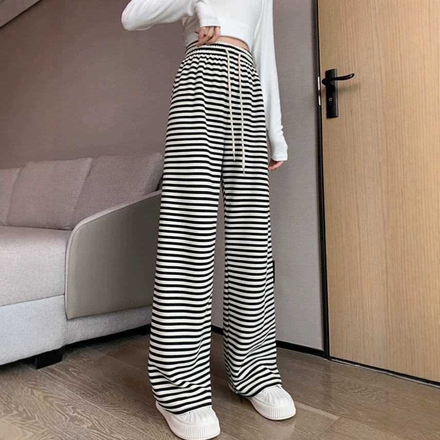 Quần culottes nữ ống rộng cạp cao sọc kẻ dáng suông — Sọc chi tiết 3