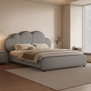 Cream Wind Cloud Bed Italian Light Luxury Master Bedroom 1.8m Single and Double Bed Girls' Bedroom 1.5m Soft Covered Leather Art Bed
