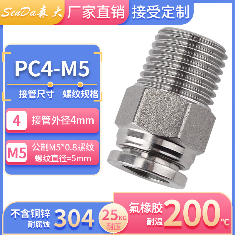 Conectores de tubería de aire de acero inoxidable, inserción rápida neumática con rosca a través de hilo interno, manguera de alta presión, conexión rápida PC/PCF
