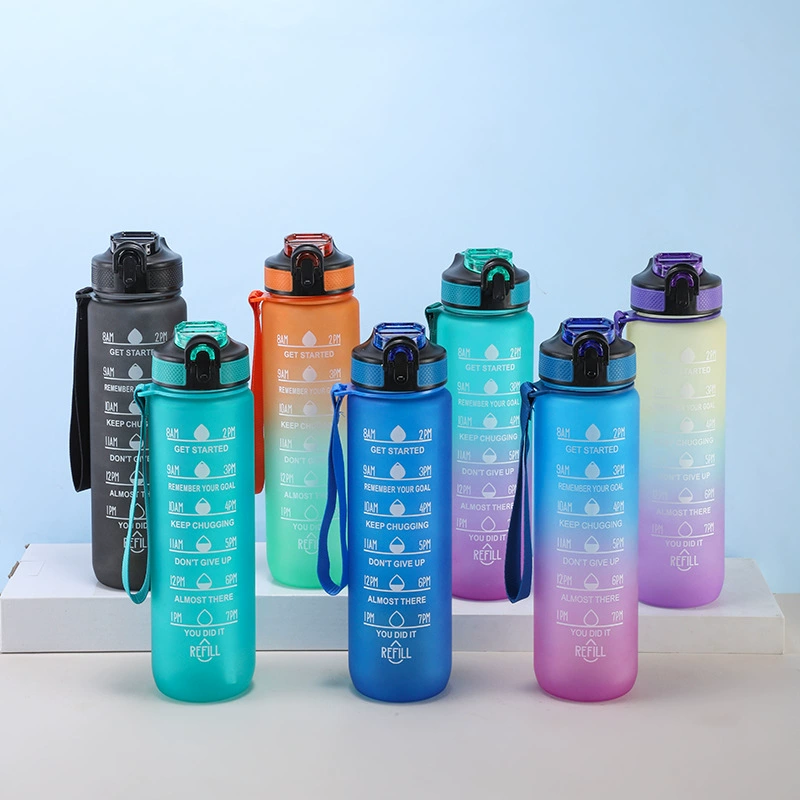 Новый пластиковый подпрыгиватель стакан 1000ml Космический стакан портативный матовый чайник градиент воды стакан открытый спортивный стакан воды