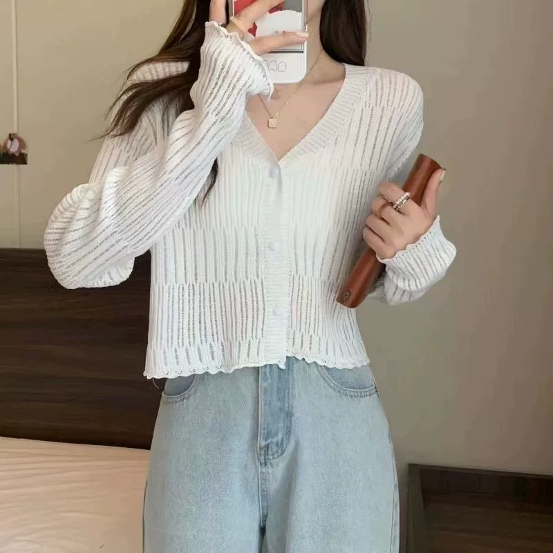 Летний кардиган из ледяного шелка с длинными рукавами, защита от солнца, женский, 2024, новинка, короткий топ, женская куртка