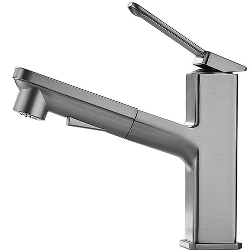 Brushed gun gray all-copper cube pull-out basin faucet bathroom toilet faucet bathroom cabinet washbasin