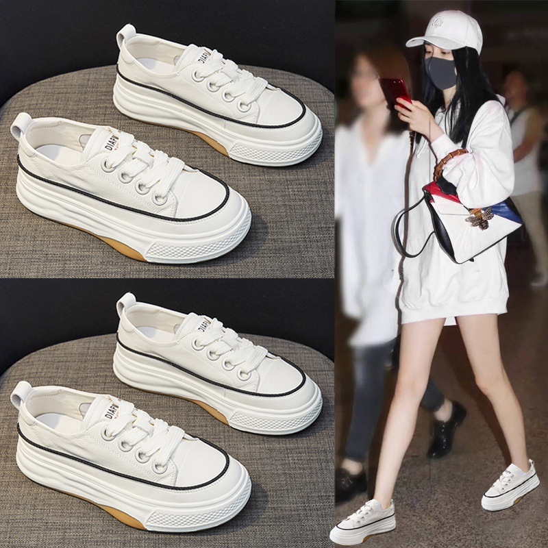2024 spring new Korean style genuine leather white shoes, versatile platform casual shoes, sports style sneakers, women's soft-soled trendy shoes_voghion.com