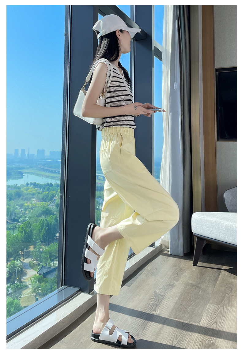 Quần tây nữ ống đứng lưng thun co giãn chống nắng nhanh khô mỏng nhẹ — Màu trắng trà chi tiết 25