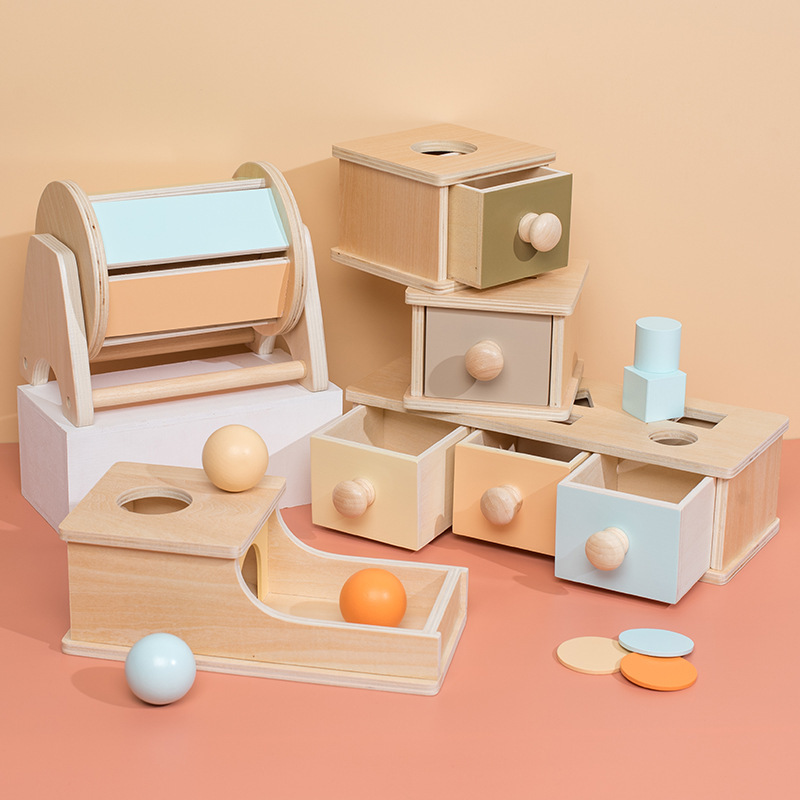 Caja de monedas de desarrollo de inteligencia de educación temprana para niños transfronterizos Montessori cajón de bolas de madera caja de destino material didáctico juguetes educativos