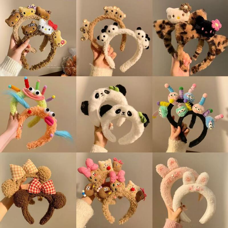 Face Wash Makeup Plush Headband Hairband Cartoon Cute Cat Bear Ears Leopard Print Female Cartoon Hair Accessories Headdress New