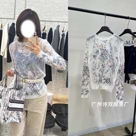 2025春夏重工植物花卉刺绣镂空圆领毛衣修身显瘦减龄时尚女款上衣
