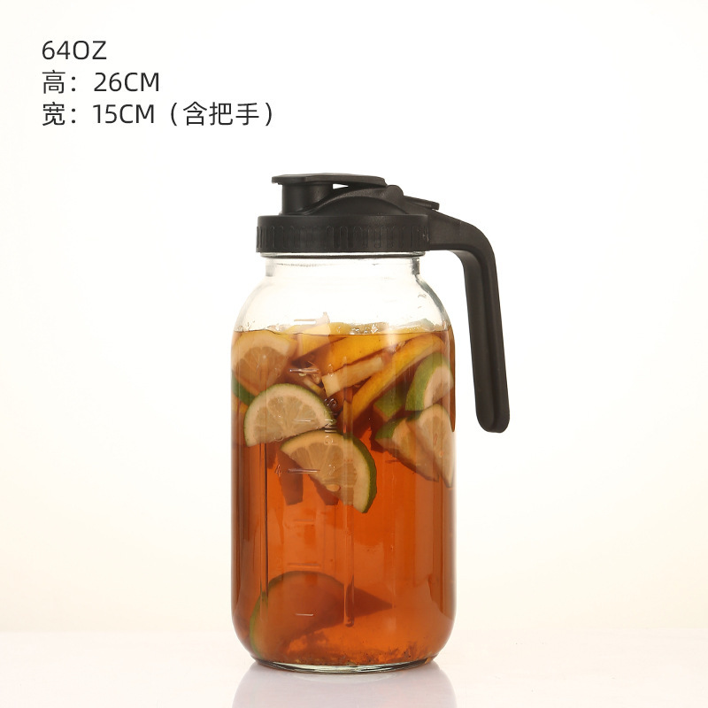 32oz冷萃咖啡壶带刻度64oz梅森罐带过滤把手盖子玻璃瓶玻璃冷水壶|undefined