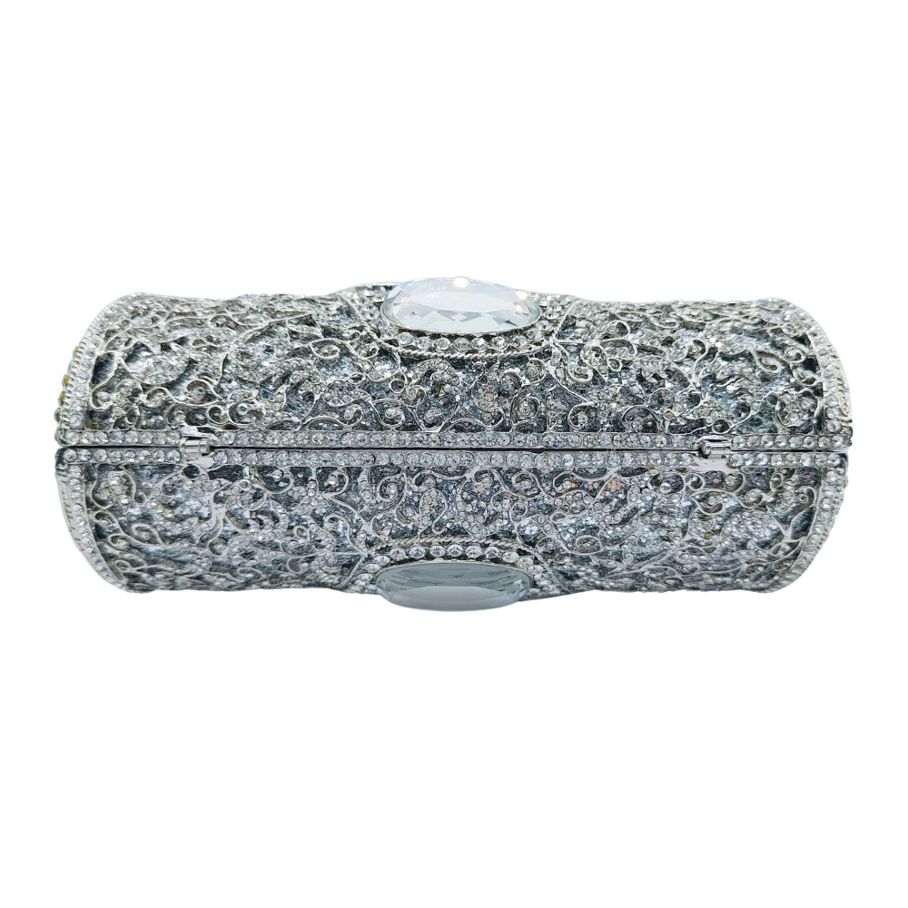 Túi clutch nữ dạ hội đính đá lấp lánh hộp cứng kim loại — bạc, Tùy chỉnh cá nhân
