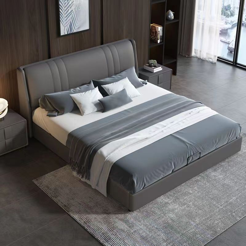 Modern minimalist Italian light luxury master bedroom leather bed Nordic style bedroom bed, grand double upholstered high-end wedding bed