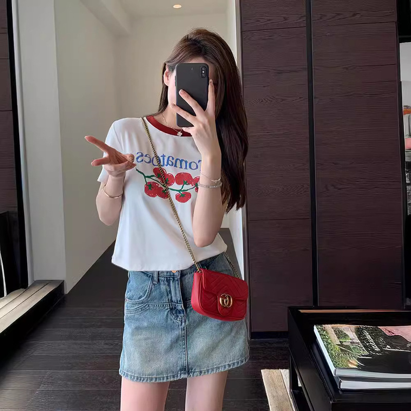 The Spring Is Not Late ◆ Korean Single Sexy Style Sweet and Cool Style Short Letter Print Slim T-Shirt Women's Short-Sleeved Spring and Summer New