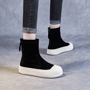 Sheepskin elastic boots thick-soled socks shoes 2023 autumn and winter street style fashionable back zipper ankle boots thin socks boots