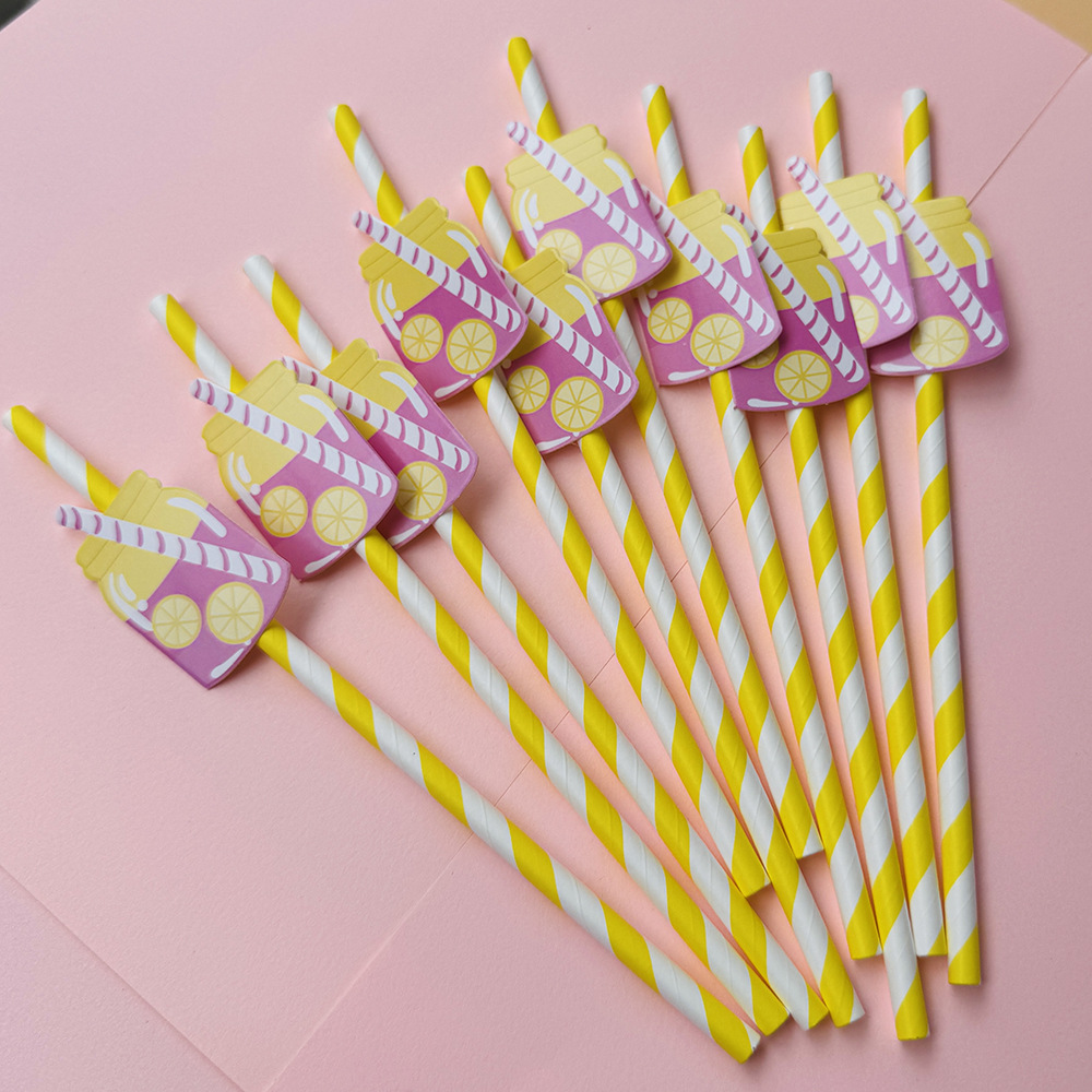 Suministros para fiestas transfronterizas Pajitas de limón de frutas creativas Pajitas de papel desechables Pajitas de bebidas de jugo Spot al por mayor