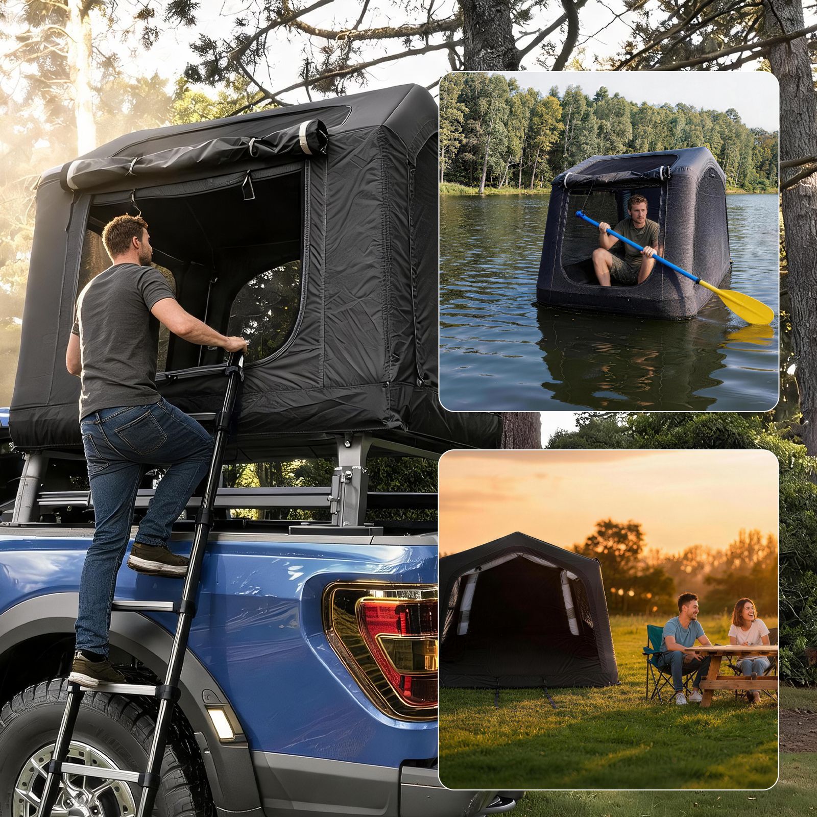 Inflatable roof tent for outdoor camping, SUV, tank, off-road, self-driving tours, car camping, foldable car tent