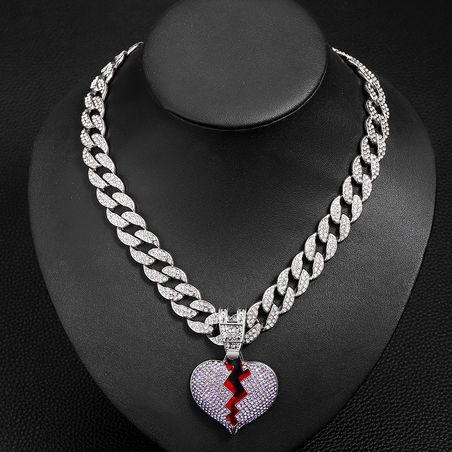 Collier pendentif cœur cuban link avec diamants de luxe_voghion.com
