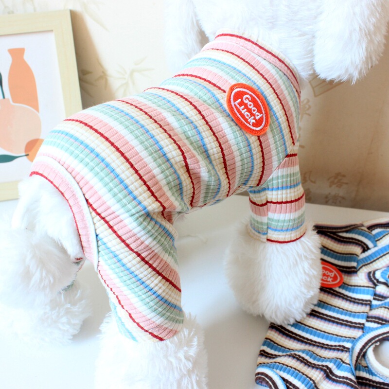 宠物衣服秋冬季棉质四腿家居服泰迪比熊小型犬狗狗猫咪彩条纹服装|undefined