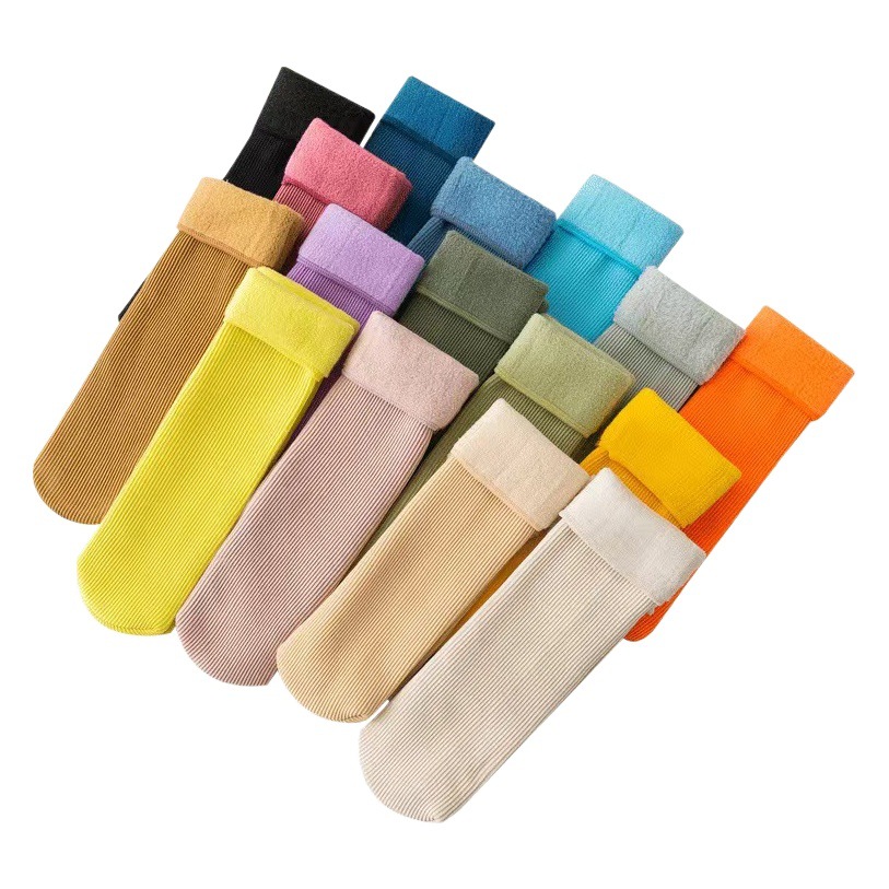 winter baby children's snow socks fleece-lined thickened tube socks girls warm heating socks candy color baby velvet socks