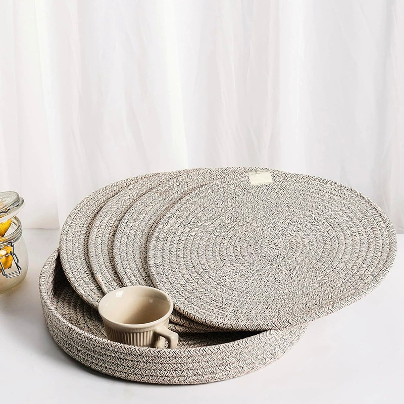 Mantel de mesa Algodón de alta calidad Tejido de cuerda de algodón Almohadilla de aislamiento de Amazon Alfombrilla de olla redonda Alfombrilla de cuenco Alfombrilla de plato antideslizante y antiescaldado