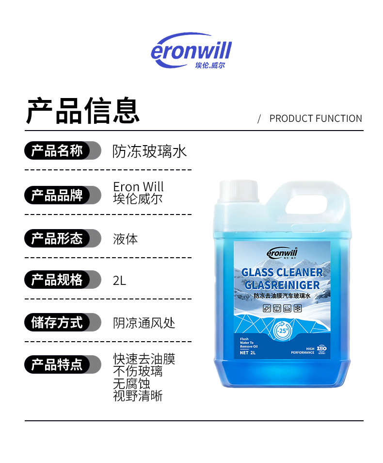 Glass Cleaner for Cars, Antifreeze for Temperatures Below -15 Degrees, 25 Degrees, 40 Degrees, Suitable for Winter and All Seasons, Powerful Stain Remover, Removes Oil Film and Insect Residue