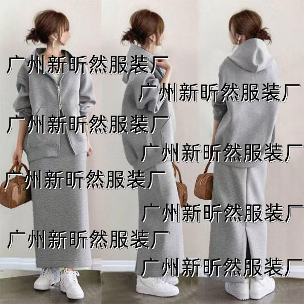 好面料现货2025春秋热卖套装连帽拉链卫衣外套+半身裙休闲两件套