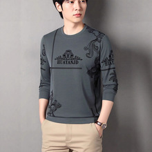 秋冬季男士植绒手感好透气新款t恤圆领短毛高品质长袖打底卫衣男