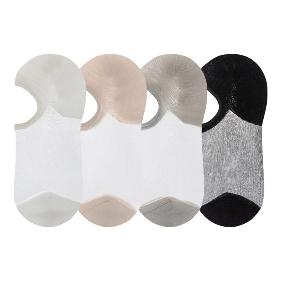 Spring and summer ultra-thin crystal silk women's shallow socks hollow breathable transparent cotton bottom boat socks anti-slip invisible socks