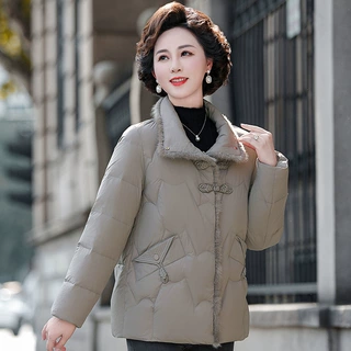 欧洲站新款羽绒服女中年女装90鸭绒2025年冬季加厚妈妈装保暧外套